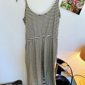 LOFT‎ black and white stripped knit jumpsuit size M